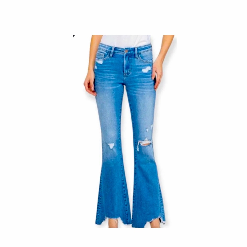 Women's Distressed Blue Flare Jeans